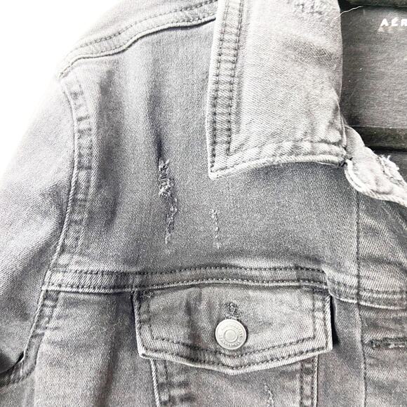 2/$30 Aeropostale Medium Womens Black Wash Seriously Stretchy Denim Jean Jacket - Picture 6 of 12